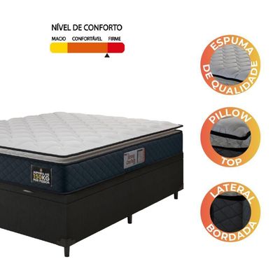 Cama Box Baú Casal Colchão Espuma D45 Pillow Top Strong 138x188x65cm Cinza/preto Hellen