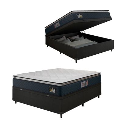 Cama Box Baú Casal Colchão Espuma D45 Pillow Top Strong 138x188x65cm Cinza/preto Hellen