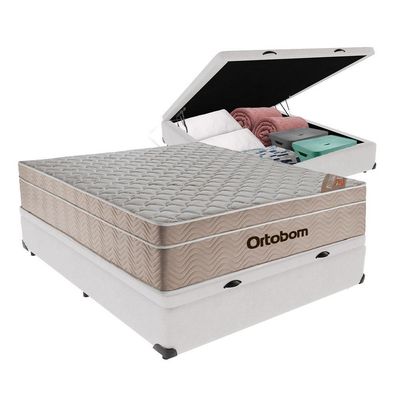 Cama Box Baú Branco E Colchão Airtech Spring Casal Ortobom