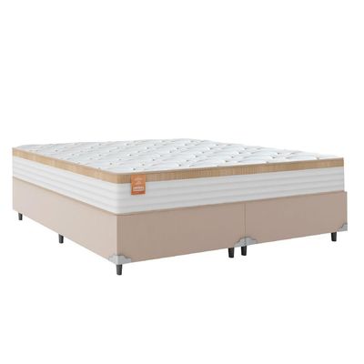 Cama Box Casal King Colchão Molas Ensacadas Real Branco/bege