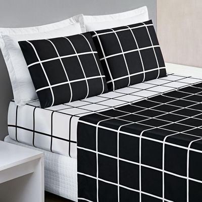 Jogo De Cama Com Lençol De Cima 200 Fios Austin King 04 Peças - design em cor Preto