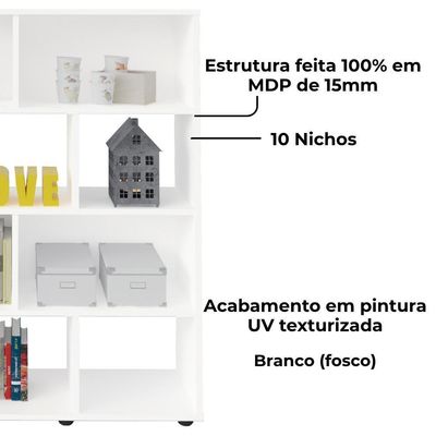 Estante Livreiro 10 Nichos 109x91 Cm Branco Arly Branco