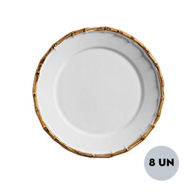 Jogo 8 Pratos Raso De Bambu 27cm Flat Borda Grossa Scalla