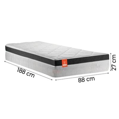 Cama Box Solteiro Colchão Molas Ensacadas Real 88x188x65cm Preto/Cinza Suporta Até 130kg Por Pessoa