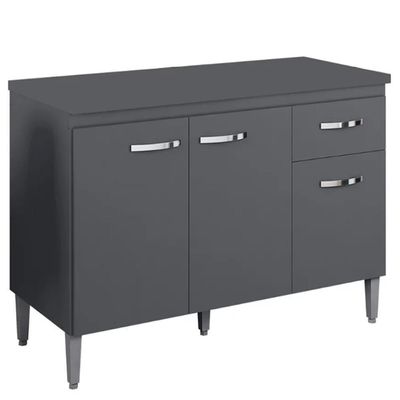 Balcão De Cozinha 120cm Gabriela 3 Portas 1 Gaveta Com Tampo Cinza