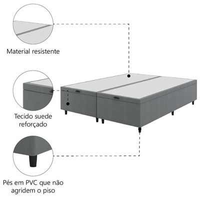 Cama Box Com Baú Queen 1,58m Prince Suede Cinza Cinza