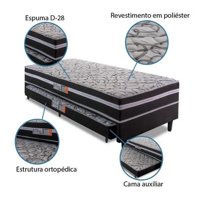 Cama Box Solteiro Com Cama Auxiliar 88X188X41Cm Cinza/Preto