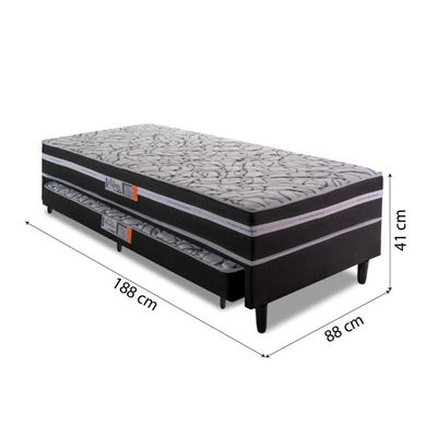 Cama Box Solteiro Com Cama Auxiliar 88X188X41Cm Cinza/Preto