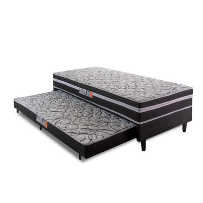 Cama Box Solteiro Com Cama Auxiliar 88X188X41Cm Cinza/Preto
