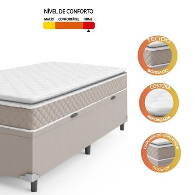Cama Box Baú Solteiro Colchão D45 Com Pillow Top Hellen Strong Bege 88x188x65cm Bege