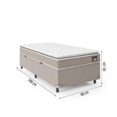 Cama Box Baú Solteiro Colchão D45 Com Pillow Top Hellen Strong Bege 88x188x65cm Bege