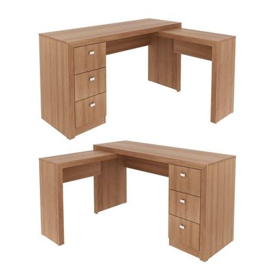 Mesa Para Escritório Com Mesa De Apoio E 3 Gavetas Amêndoa