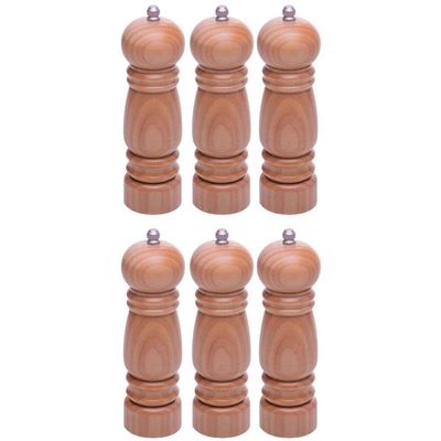 Kit 6 Moedores de Sal Pimenta 5x17cm Bambu Lyor Manual Triturador Temperos Buffet Restaurante Cozinh
