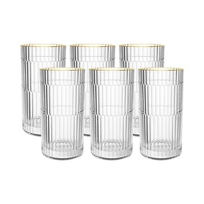 Jogo de copos altos em cristal borda dourada L'Hermitage Pisa 370ml 6 peças