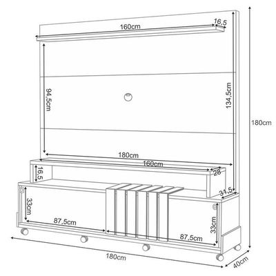 Estante Home Theater Bold Off White Cinamomo E Mesa De Centro Sky Com Tampo De Vidro Cinamomo - Hb Móveis