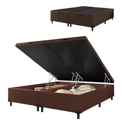 Cama Box Com Baú King 1,93m Prince Suede Marrom Marrom