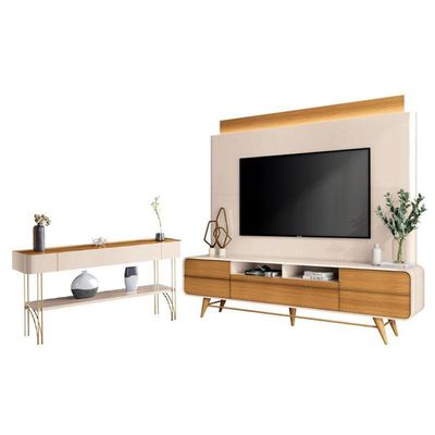 Estante Home Theater Nobre E Aparador Vivant Off White Cinamomo - Hb Móveis