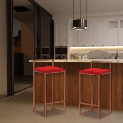 Kit 2 Banqueta Decorativa Selena Base Bronze Veludo Vermelho - Gran Belo