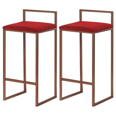 Kit 2 Banqueta Decorativa Selena Base Bronze Veludo Vermelho - Gran Belo