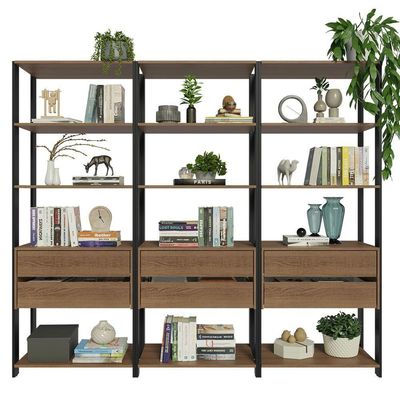 Estante Armário Multiuso Para Livros 6 Gavetas 12 Prateleiras 210cm Madesa Rustic Preto