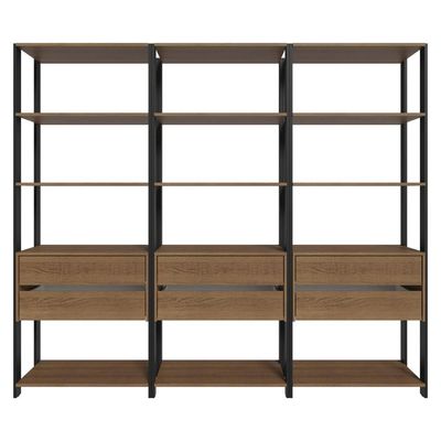 Estante Armário Multiuso Para Livros 6 Gavetas 12 Prateleiras 210cm Madesa Rustic Preto