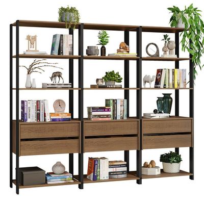 Estante Armário Multiuso Para Livros 6 Gavetas 12 Prateleiras 210cm Madesa Rustic Preto