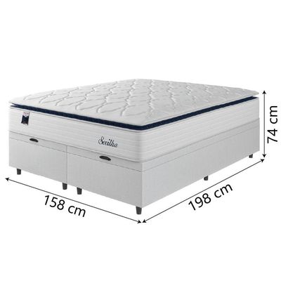Cama Box Baú Casal Queen Colchão Molas Ensacadas Com Pillow Sevilha 158x198x74cm Branco/cinza Hellen