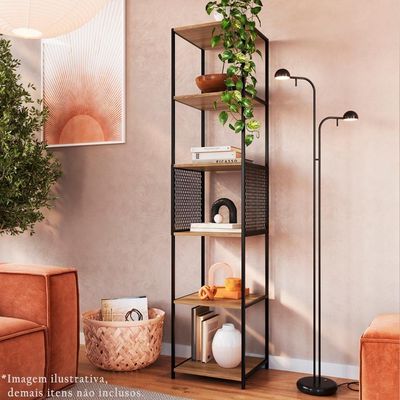 Estante 180 Cm Estilo Industrial Com Tela P1023 Preto Mell Pp Preto Mell