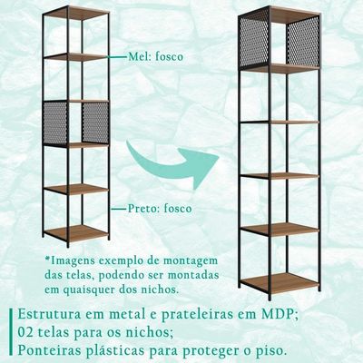 Estante 180 Cm Estilo Industrial Com Tela P1023 Preto Mell Pp Preto Mell