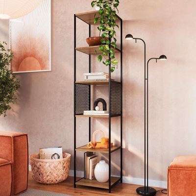 Estante 180 Cm Estilo Industrial Com Tela P1023 Preto Mell Pp Preto Mell