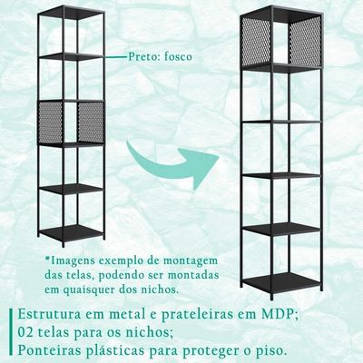 Estante 180 Cm Estilo Industrial  Tela P1023 Preto Pp Preto