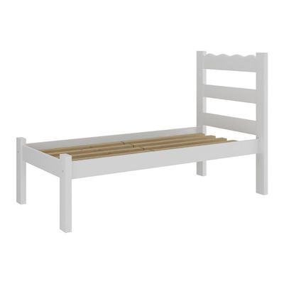 Cama De Solteiro Madeira Maciça Para Colchão 78-88x188cm Multimóveis Branco