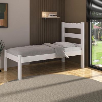 Cama De Solteiro Madeira Maciça Para Colchão 78-88x188cm Multimóveis Branco