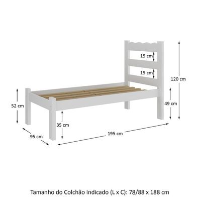 Cama De Solteiro Madeira Maciça Para Colchão 78-88x188cm Multimóveis Branco