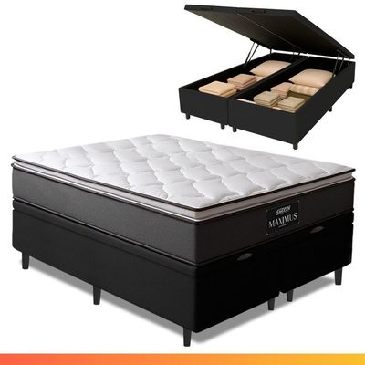 Cama Box Baú Queen Molas Ensacadas 158x198x69cm Cinza/P&B