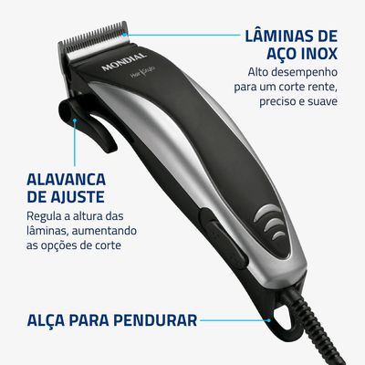 Cortador de Cabelos Hair Stylo Mondial Preto e Prata 10W CR-02 110