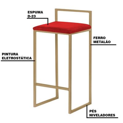 Banqueta Decorativa Selena Base Gold Veludo Vermelho - Gran Belo
