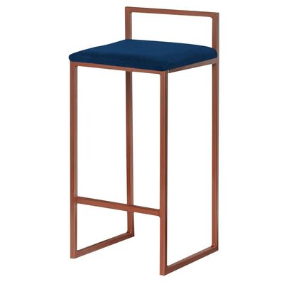 Banqueta Decorativa Selena Base Bronze Veludo Azul - Gran Belo