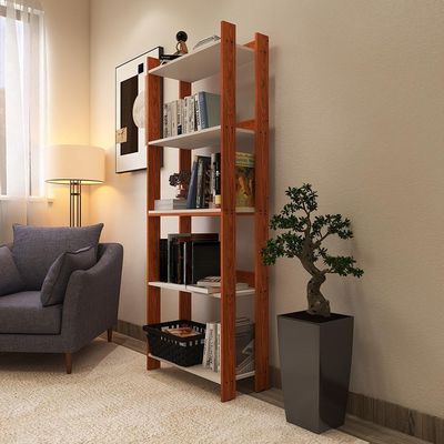Estante Livreiro Multiuso Organizador De Livros Com 5 Prateleiras Nature-branco Nature-branco