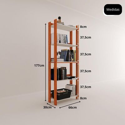 Estante Livreiro Multiuso Organizador De Livros Com 5 Prateleiras Nature-branco Nature-branco