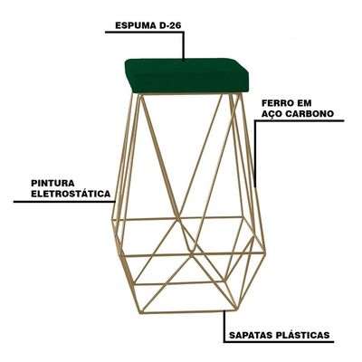 Banqueta Decorativa Kathy Base Gold Suede Verde - Gran Belo