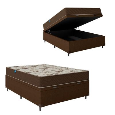 Cama Box Baú Casal Colchão Espuma D33 Marrom Umaflex