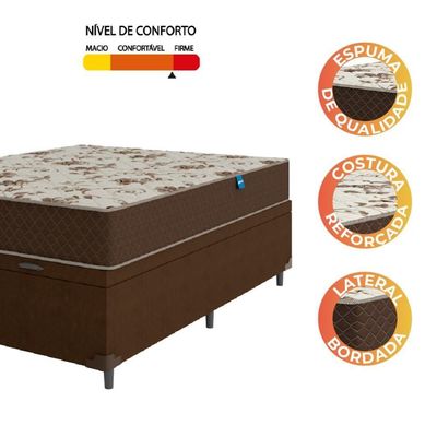 Cama Box Baú Casal Colchão Espuma D33 Marrom Umaflex