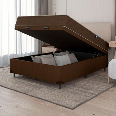 Cama Box Baú Casal Colchão Espuma D33 Marrom Umaflex