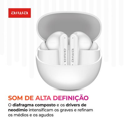 Fone de Ouvido Eardbud AIWA AWS-EB-04-W Bluetooth IPX4 ANC 26 Horas de bateria BIV