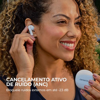 Fone de Ouvido Eardbud AIWA AWS-EB-04-W Bluetooth IPX4 ANC 26 Horas de bateria BIV