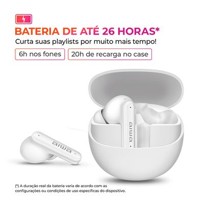 Fone de Ouvido Eardbud AIWA AWS-EB-04-W Bluetooth IPX4 ANC 26 Horas de bateria BIV
