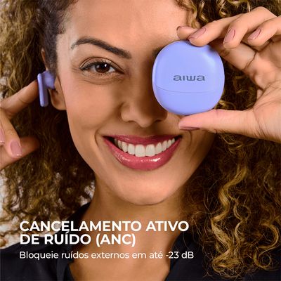 Fone de Ouvido Eardbud AIWA AWS-EB-04-P Bluetooth IPX4 ANC 26 Horas de bateria BIV