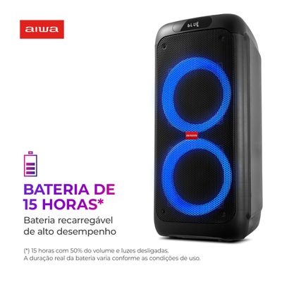 Caixa de Som PartyBox AIWA PB-01 Bluetooth 15H RGB USB TWS Preto Bivolt