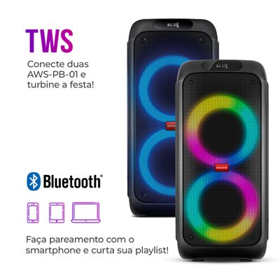 Caixa de Som PartyBox AIWA PB-01 Bluetooth 15H RGB USB TWS Preto Bivolt